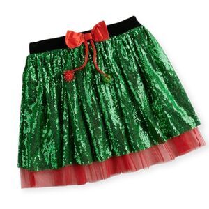 LOVE ON A HANGER CHRISTMAS PETTICOAT HOLIDAY SKIRT SEQUINS TULLE POM POMS BOW M